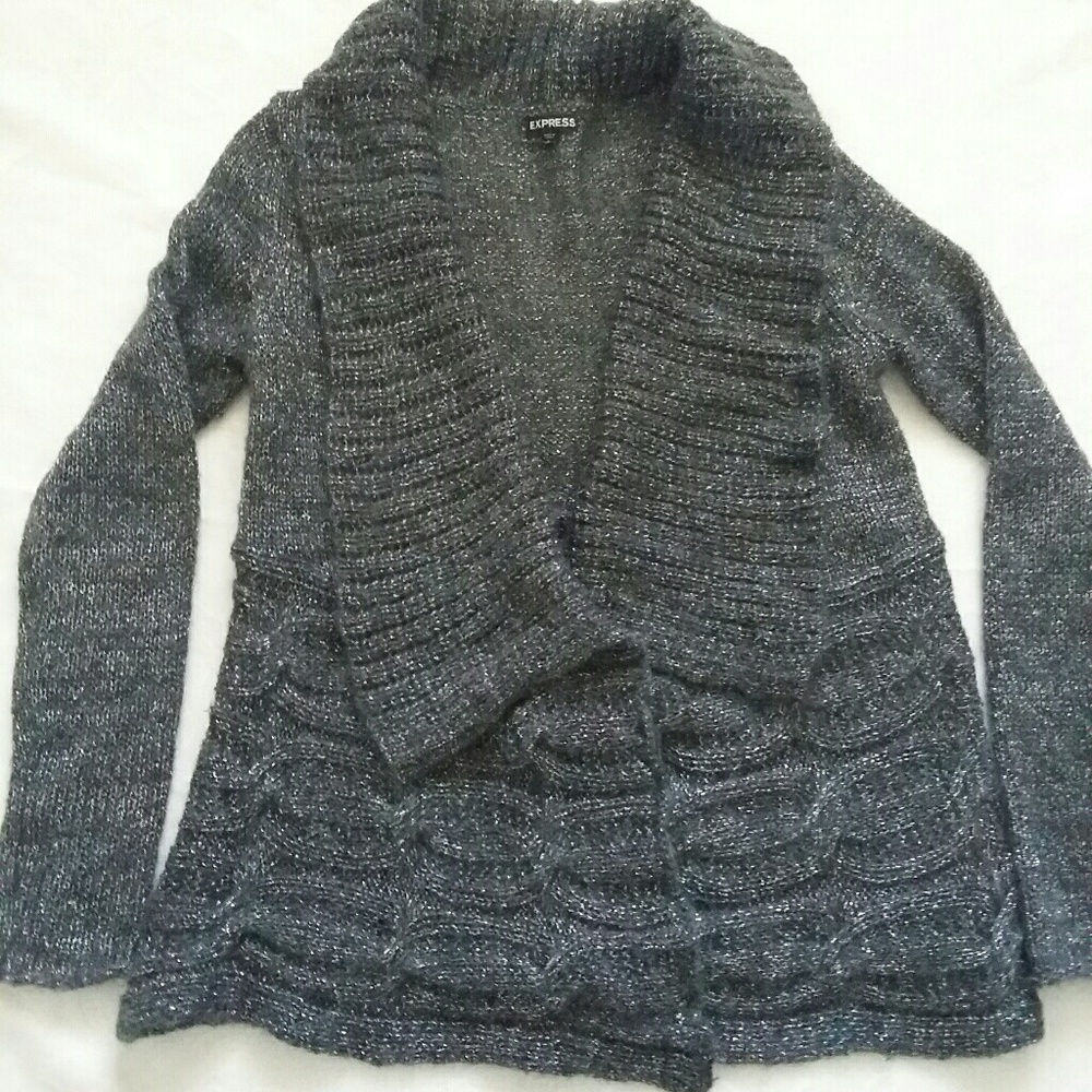 Express aran mohair metallic shawl collar cardigan